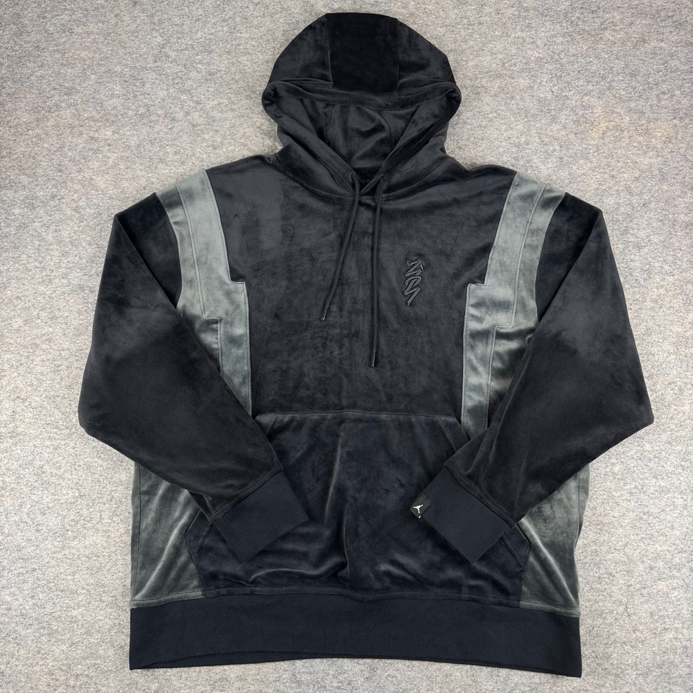 Nike Jordan Zion Velour Pullover Hoodie Sweatshirt Black Mens Large L